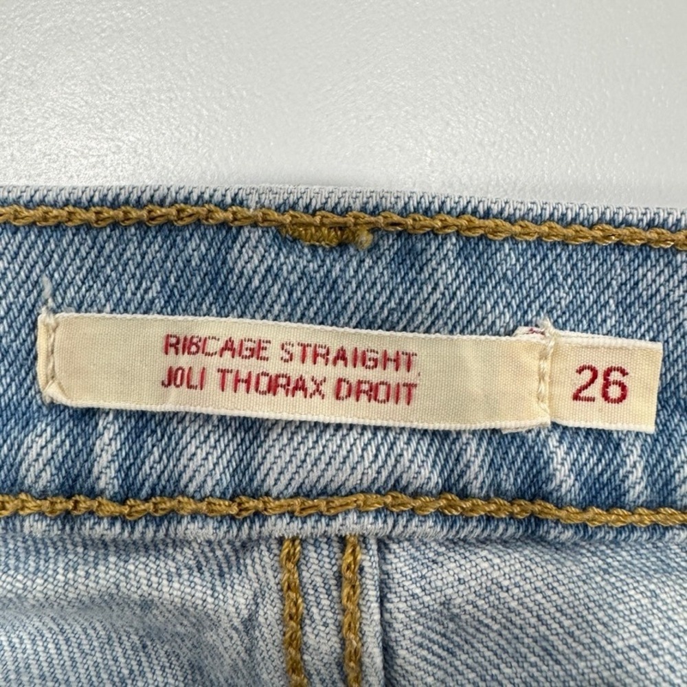 Levis Premium Ribcage Straight Jeans Light Wash Denim High Rise Size 26 - Picture 4 of 12
